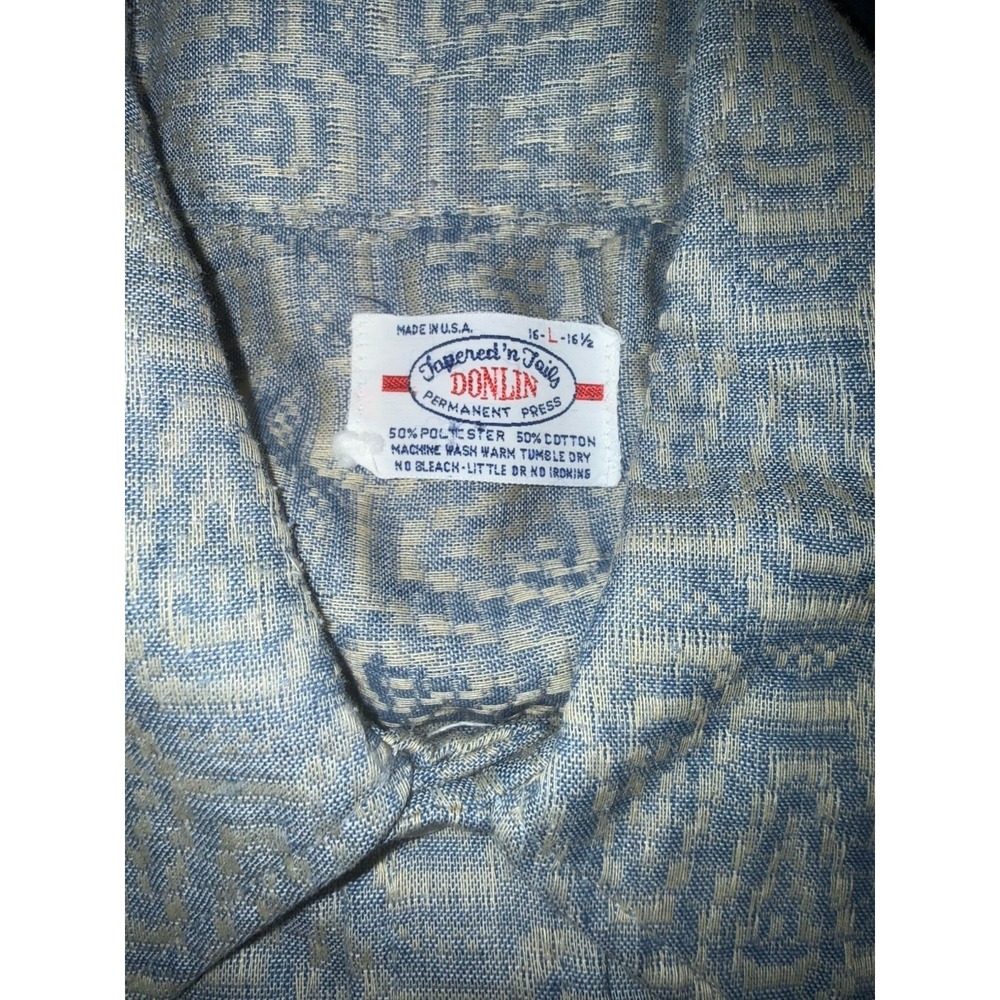 Vintage Shirt Mens Medium Blue/Beige‎ Permanent Press Tapered Geometric 70s